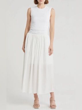 MELLODAY White Mixed Media Ruched Dress